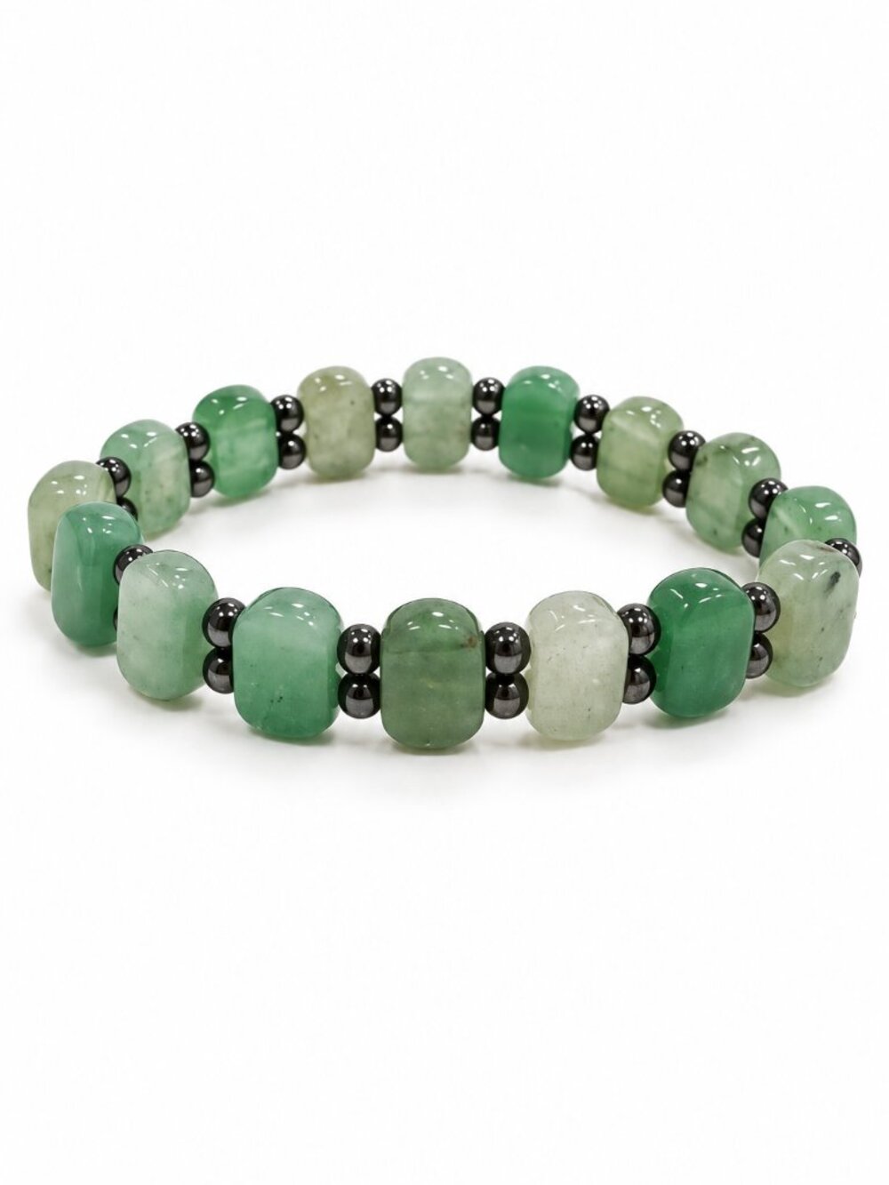 Green Aventurine Gemstone Hematite Bead Stretch Bracelet